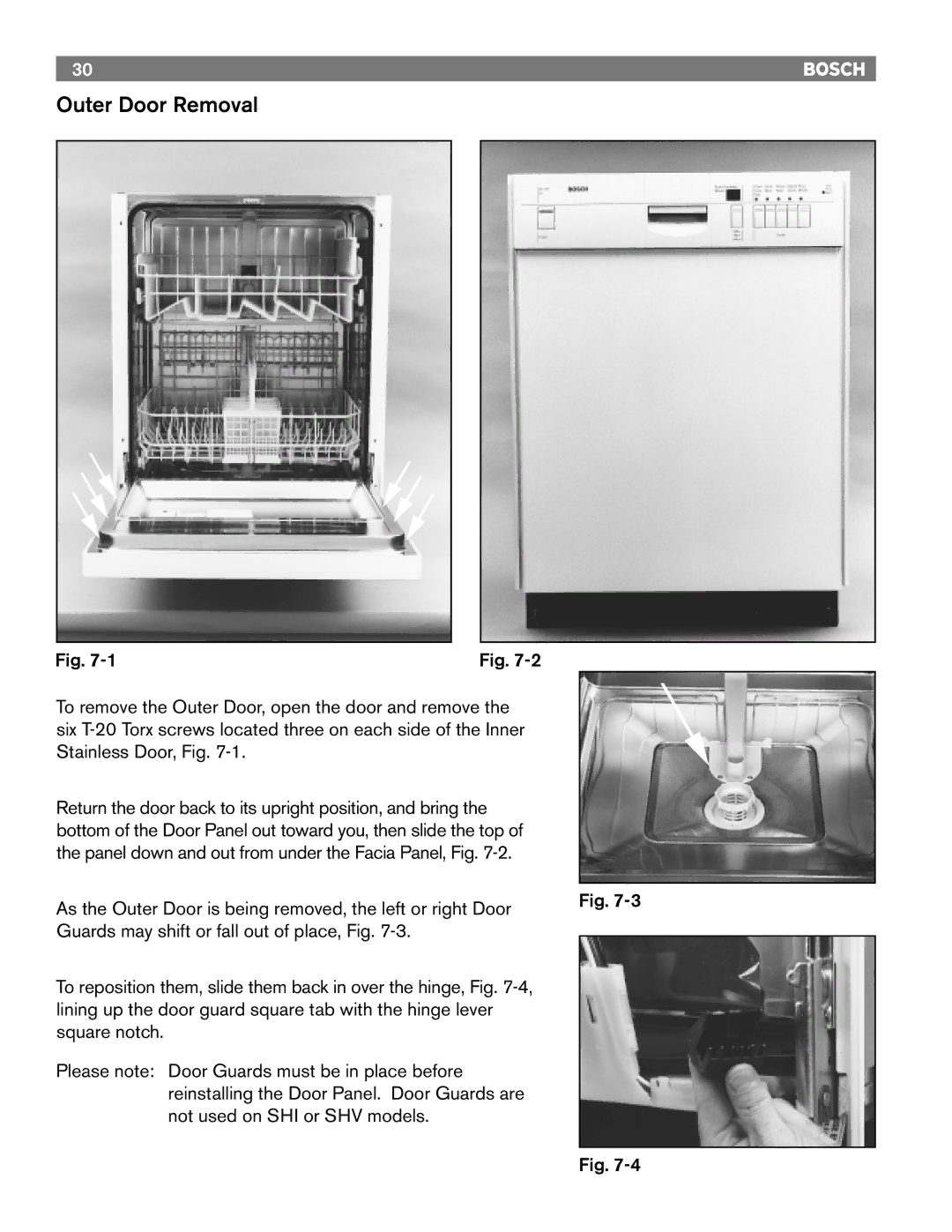 Bosch Appliances 6805, TRUE, 6806, 4306, 4302, 6802 manual Outer Door Removal 