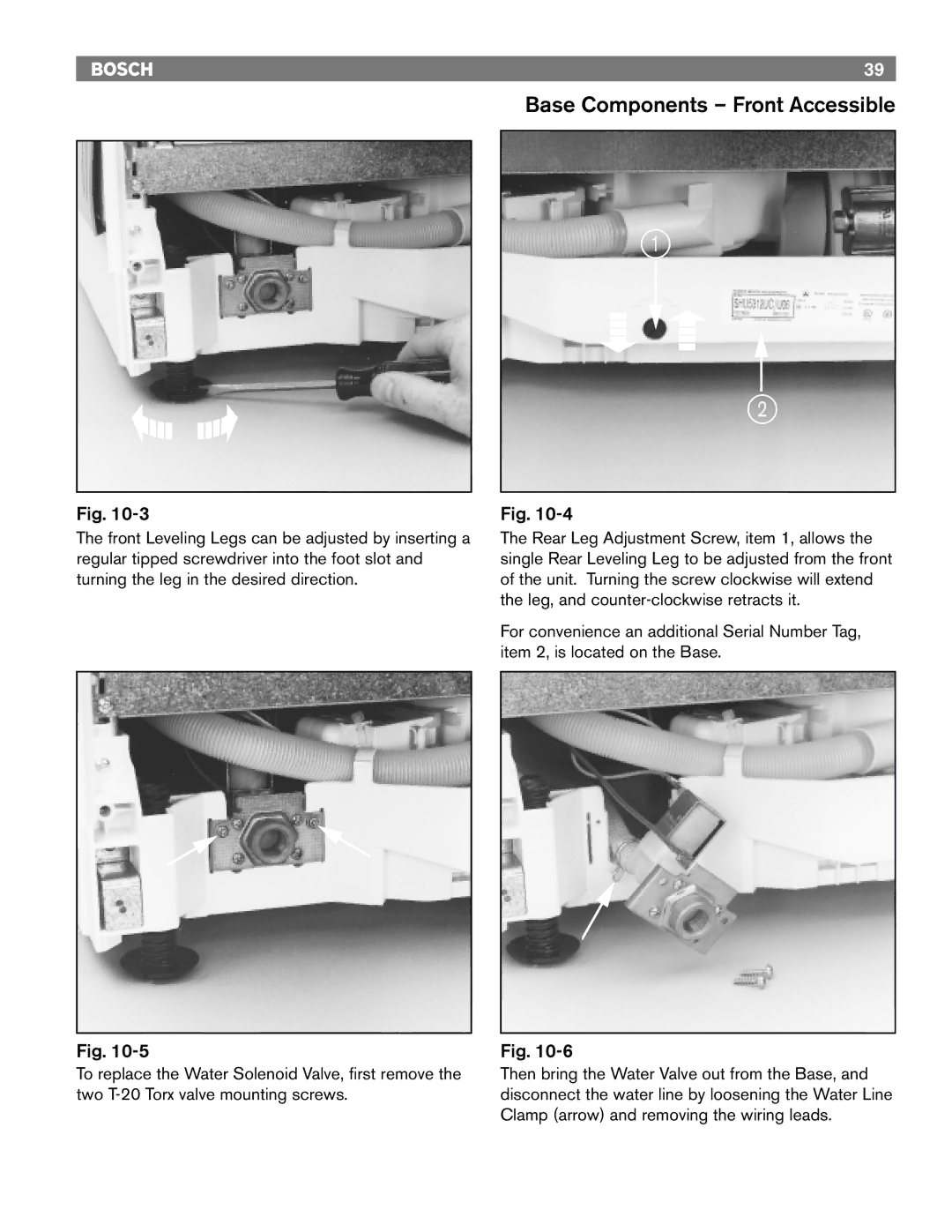 Bosch Appliances 6802, TRUE, 6806, 6805, 4306, 4302 manual Base Components Front Accessible 