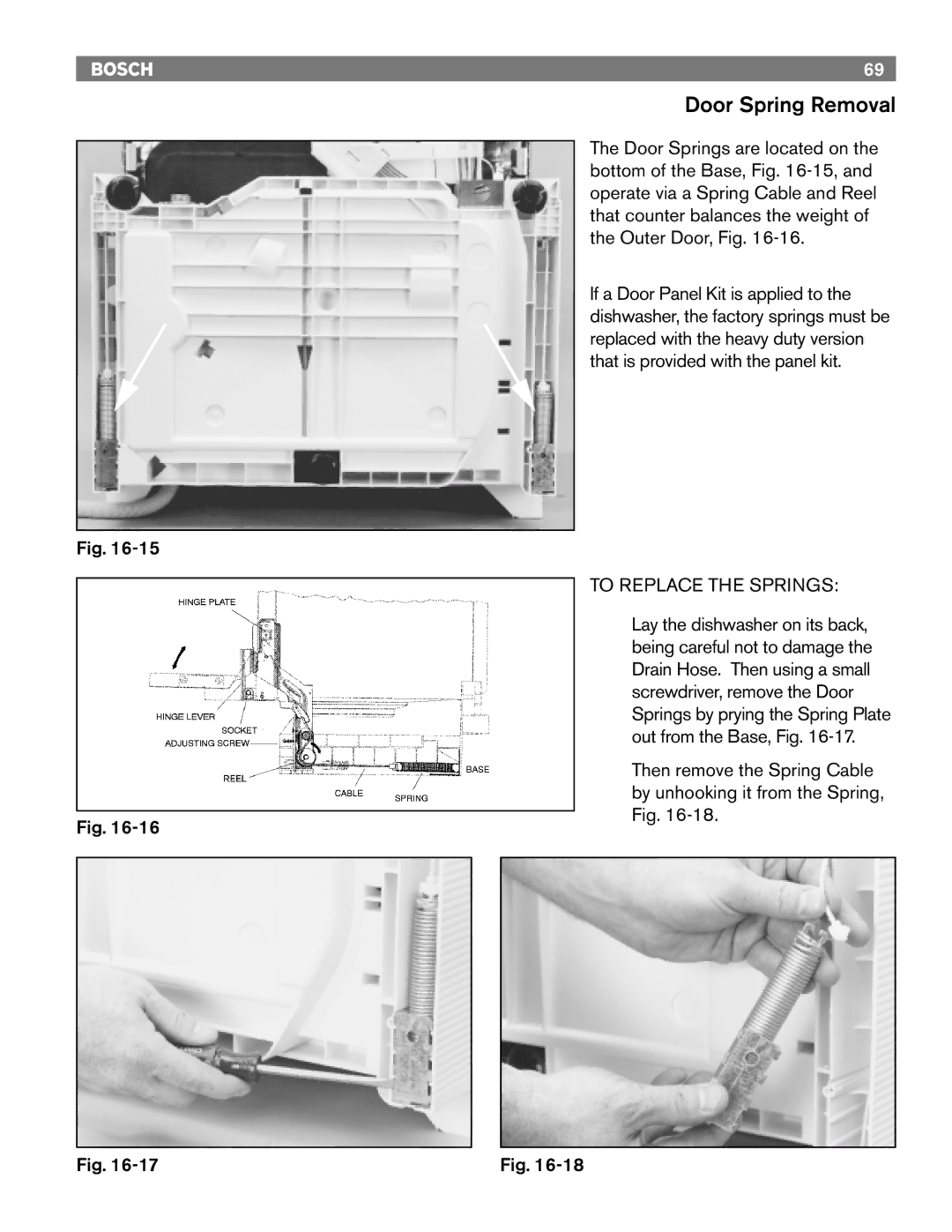 Bosch Appliances 6802, TRUE, 6806, 6805, 4306, 4302 manual Door Spring Removal, To Replace the Springs 