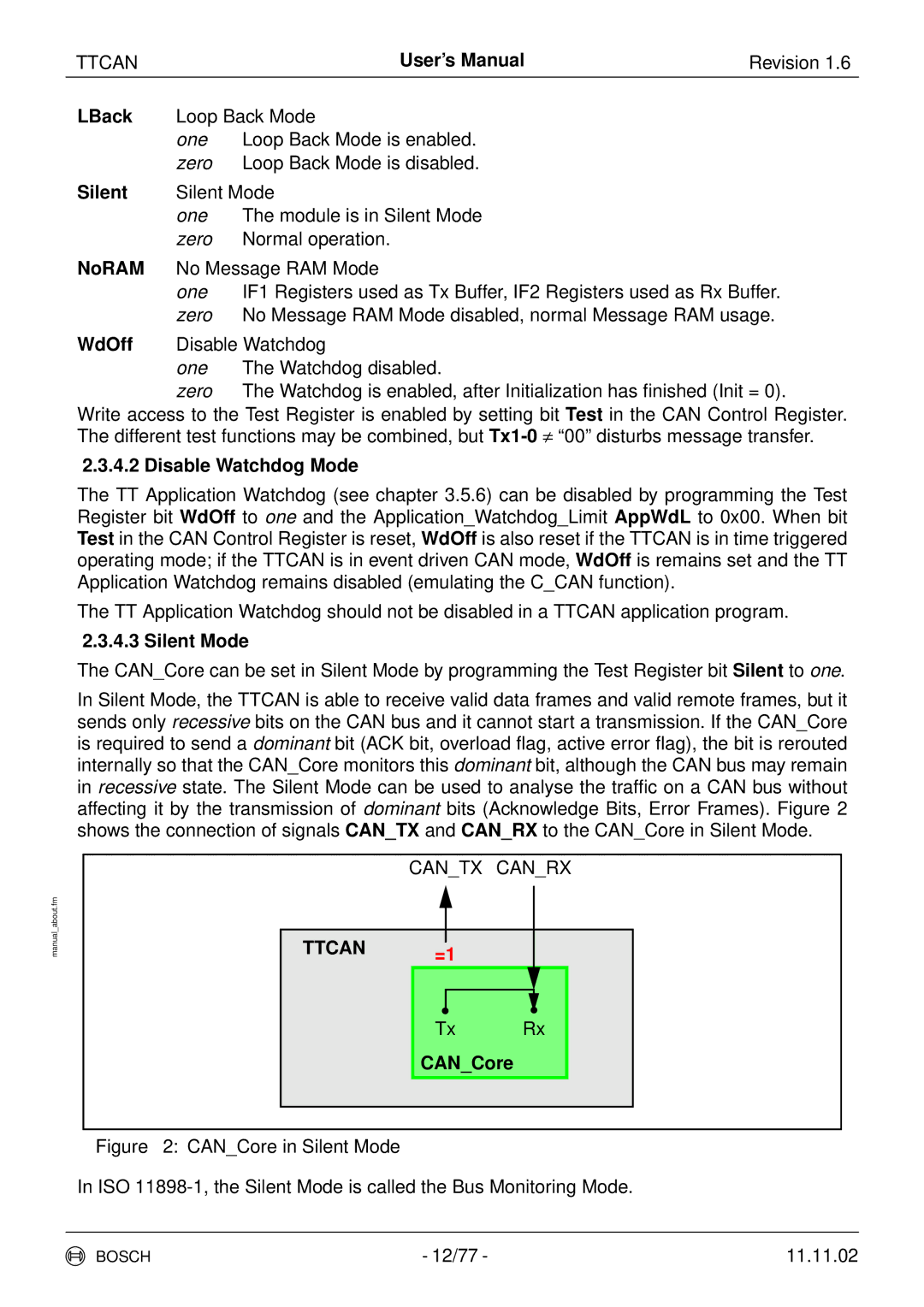 Bosch Appliances TTCAN user manual Ttcan =1 