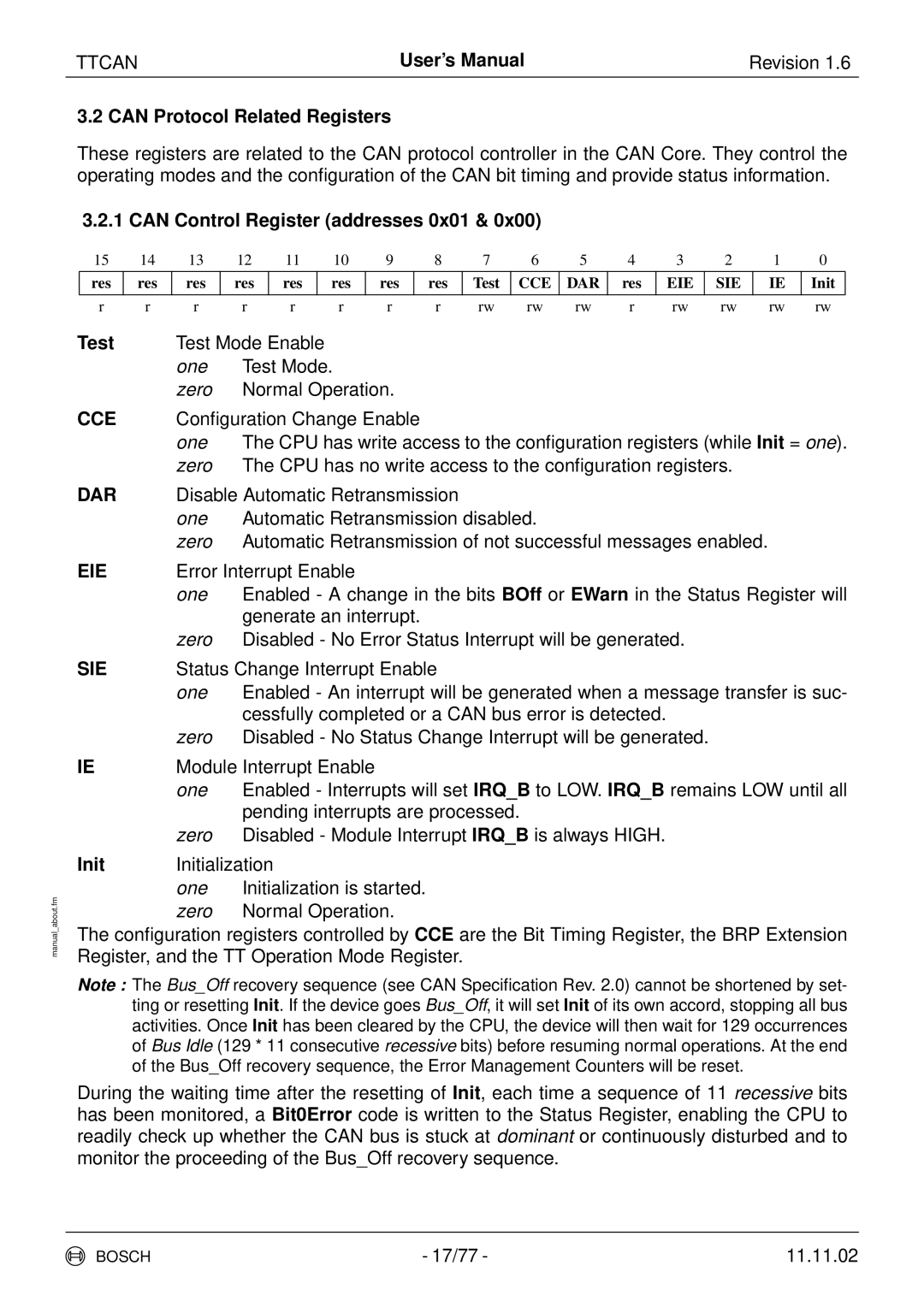 Bosch Appliances TTCAN user manual Cce, Dar, Eie, Sie 