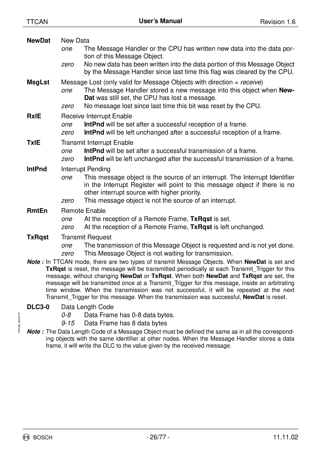 Bosch Appliances TTCAN user manual 26/77 11.11.02 