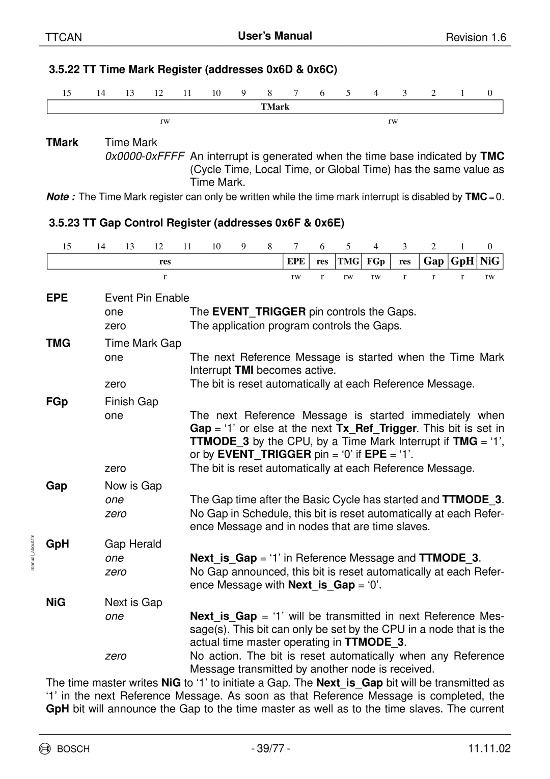 Bosch Appliances TTCAN user manual Epe, Tmg 