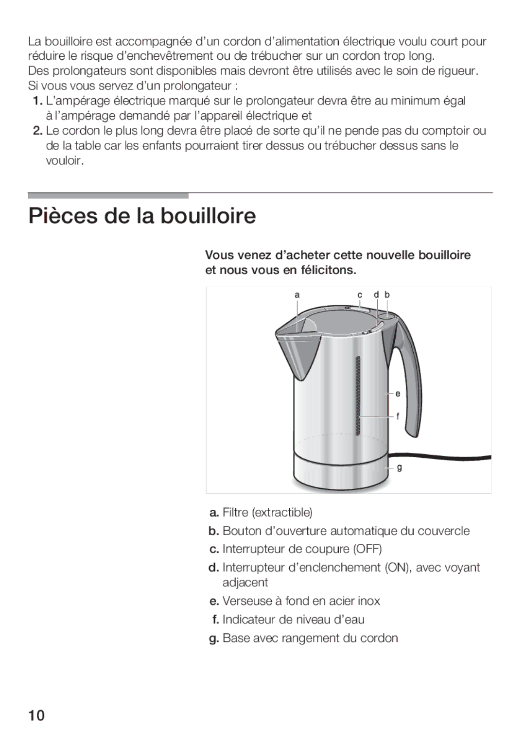 Bosch Appliances TWK 911 UC manual Pièces de la bouilloire 