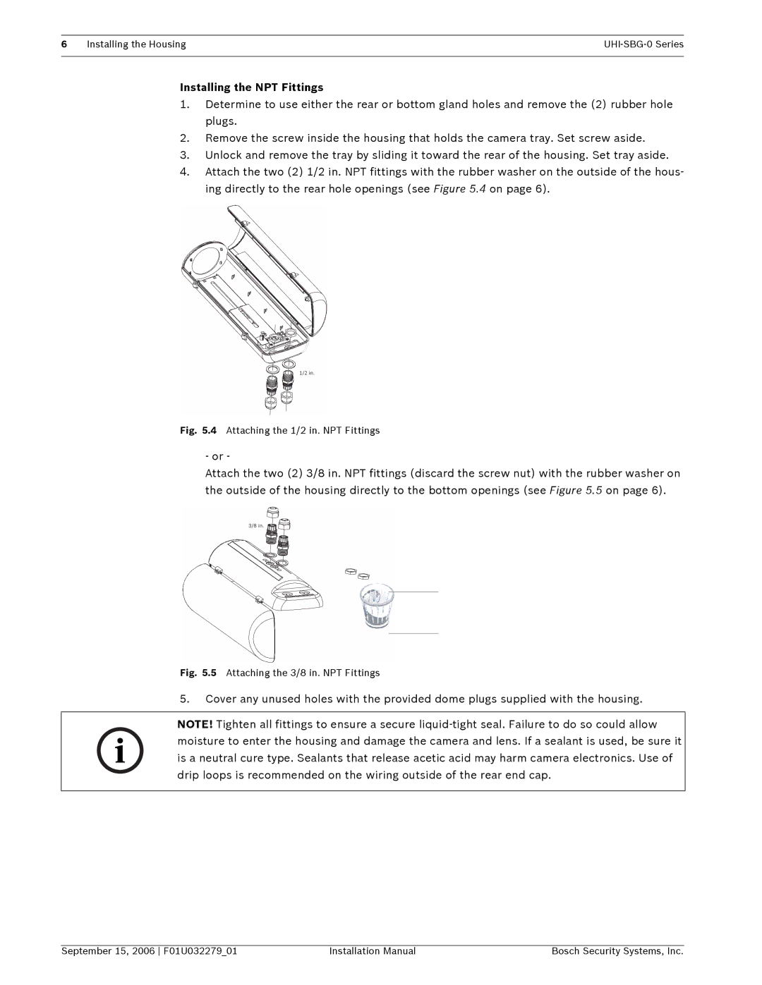 Bosch Appliances UHI-SBG-0 installation manual Installing the NPT Fittings, Attaching the 1/2 in. NPT Fittings 