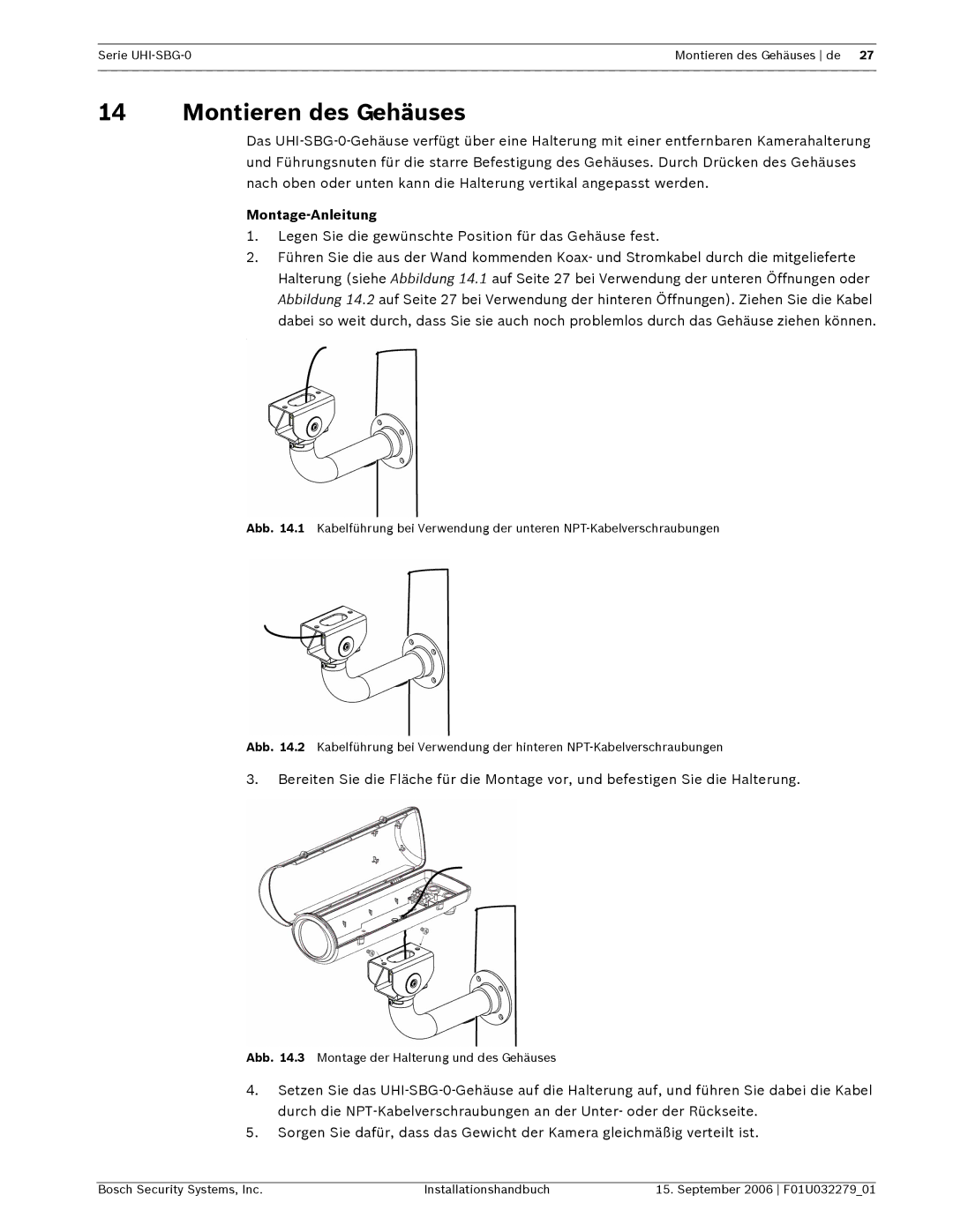 Bosch Appliances UHI-SBG-0 installation manual Montieren des Gehäuses, Montage-Anleitung 