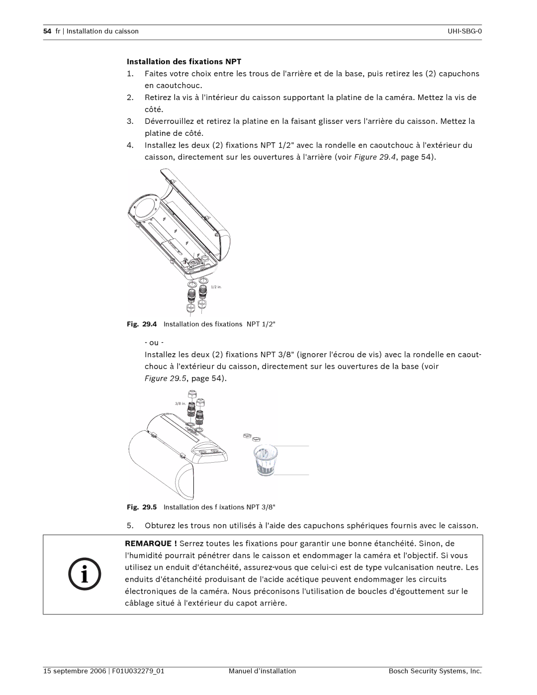 Bosch Appliances UHI-SBG-0 installation manual Installation des fixations NPT 1/2 