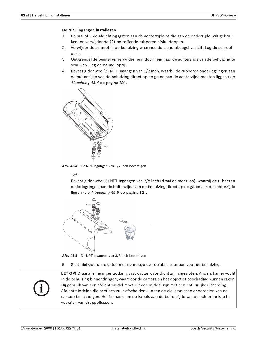 Bosch Appliances UHI-SBG-0 installation manual De NPT-ingangen installeren 