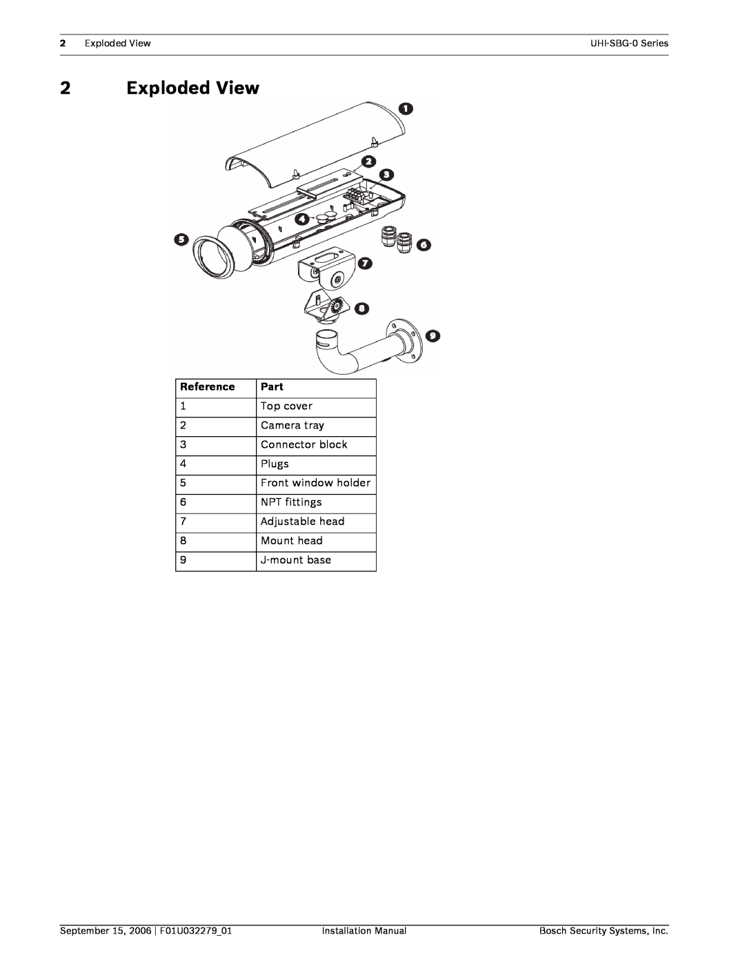 Bosch Appliances UHI-SBG-0 installation manual Exploded View, Reference, Part 