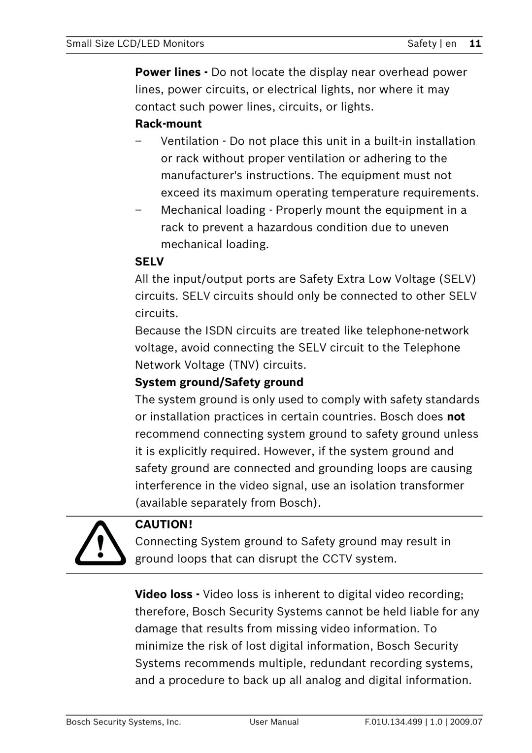 Bosch Appliances UML-082-90, UML-102-90, UML-100-90, UML-080-90 user manual Rack-mount, System ground/Safety ground 