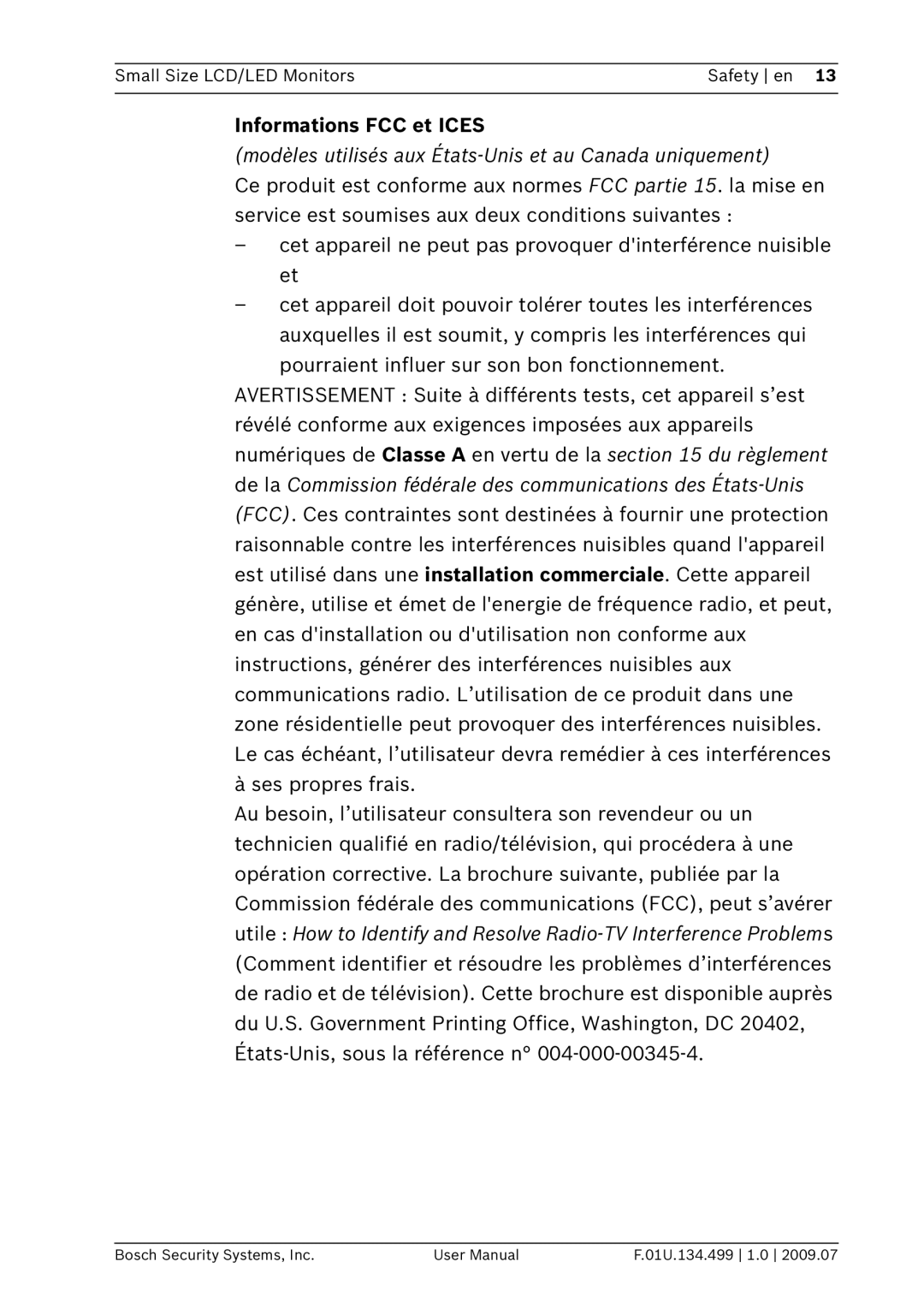 Bosch Appliances UML-100-90, UML-102-90 Informations FCC et Ices, Modèles utilisés aux États-Unis et au Canada uniquement 