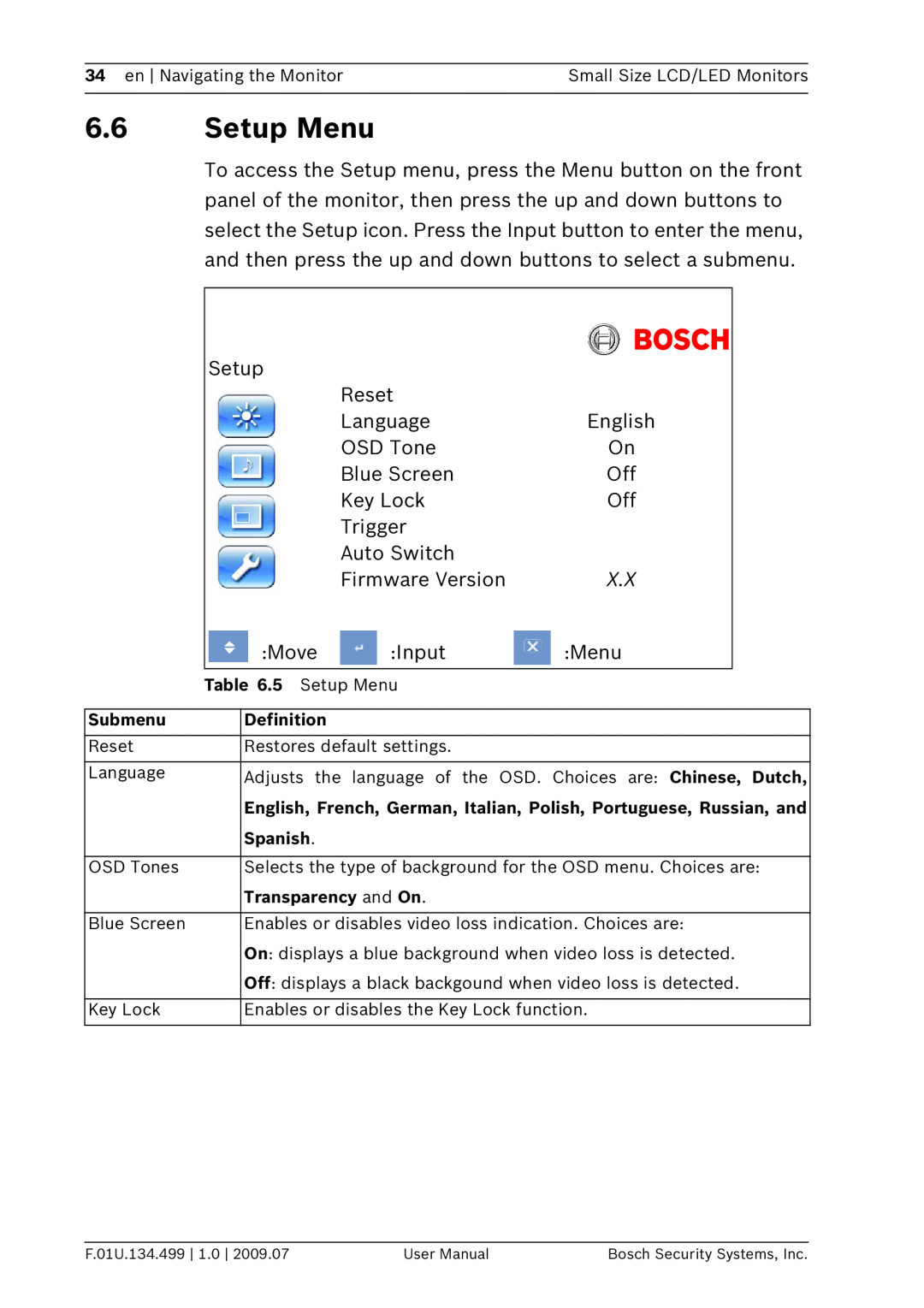 Bosch Appliances UML-080-90, UML-102-90, UML-100-90, UML-082-90 user manual Setup Menu, English 