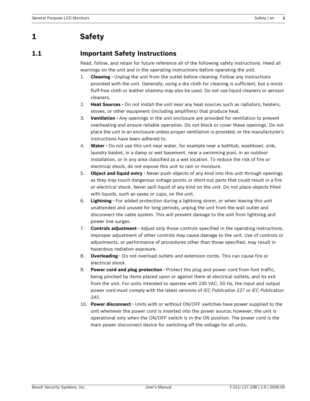 Bosch Appliances UML-171-90, UML-151-90, UML-191-90 user manual 1Safety, Important Safety Instructions 