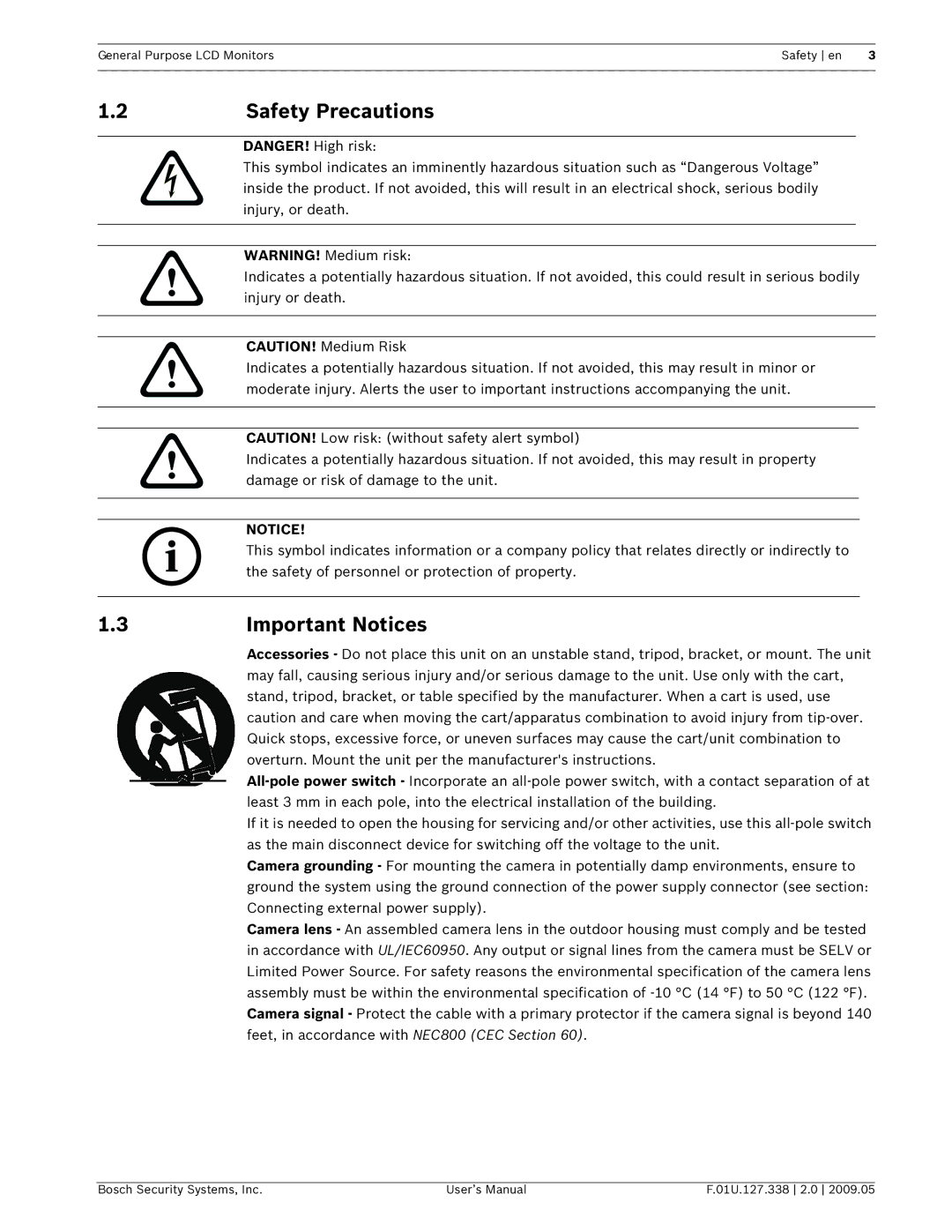 Bosch Appliances UML-191-90, UML-151-90, UML-171-90 Safety Precautions, Important Notices, Connecting external power supply 