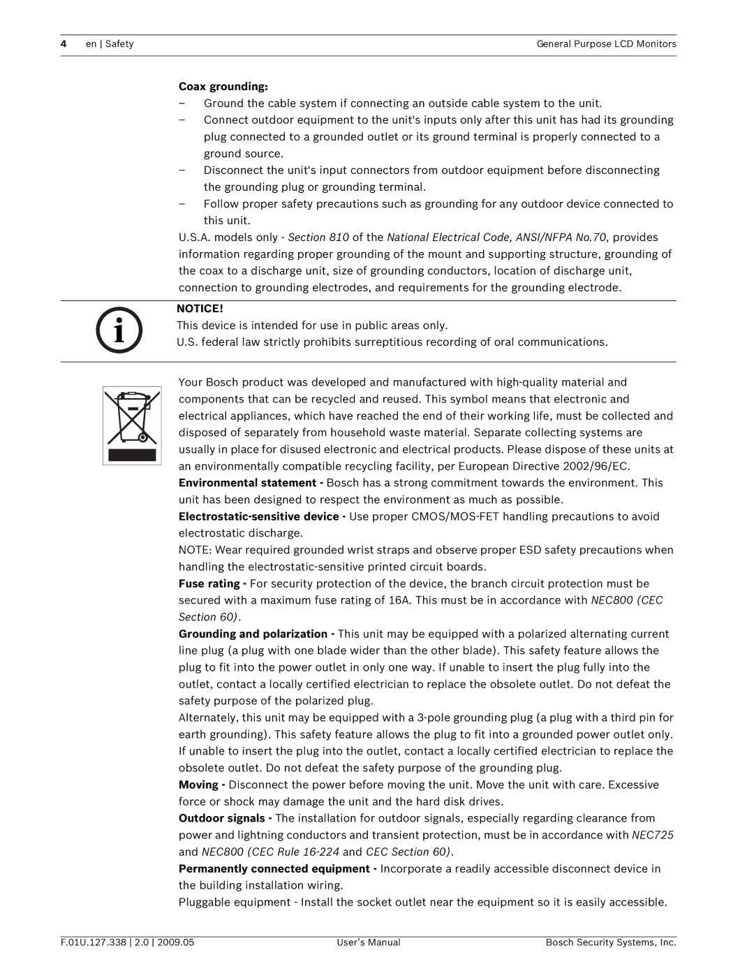 Bosch Appliances UML-171-90, UML-151-90, UML-191-90 user manual Coax grounding 