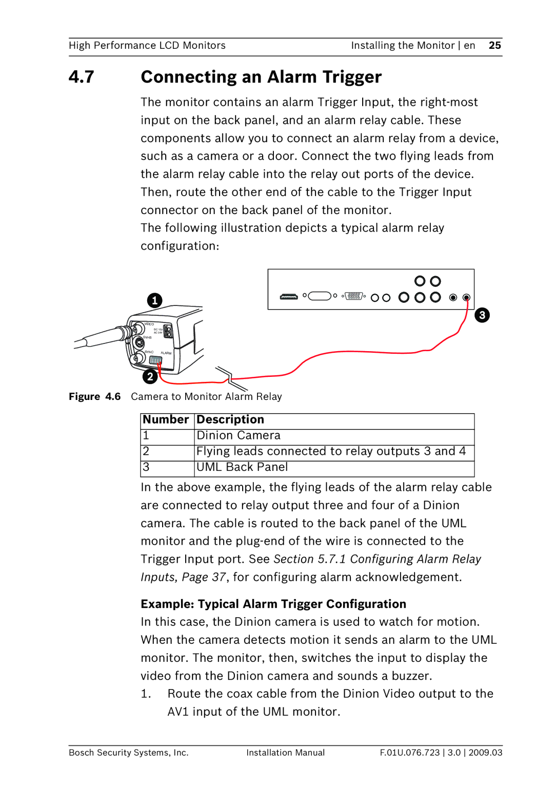 Bosch Appliances UML-192-90 Connecting an Alarm Trigger, Number Description, Example Typical Alarm Trigger Configuration 