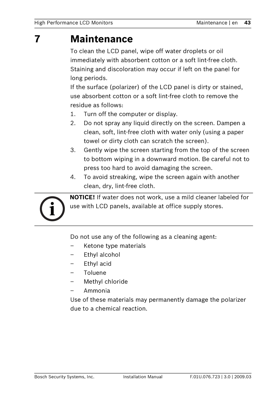 Bosch Appliances UML-192-90, UML-202-90, UML-172-90 installation manual Maintenance 