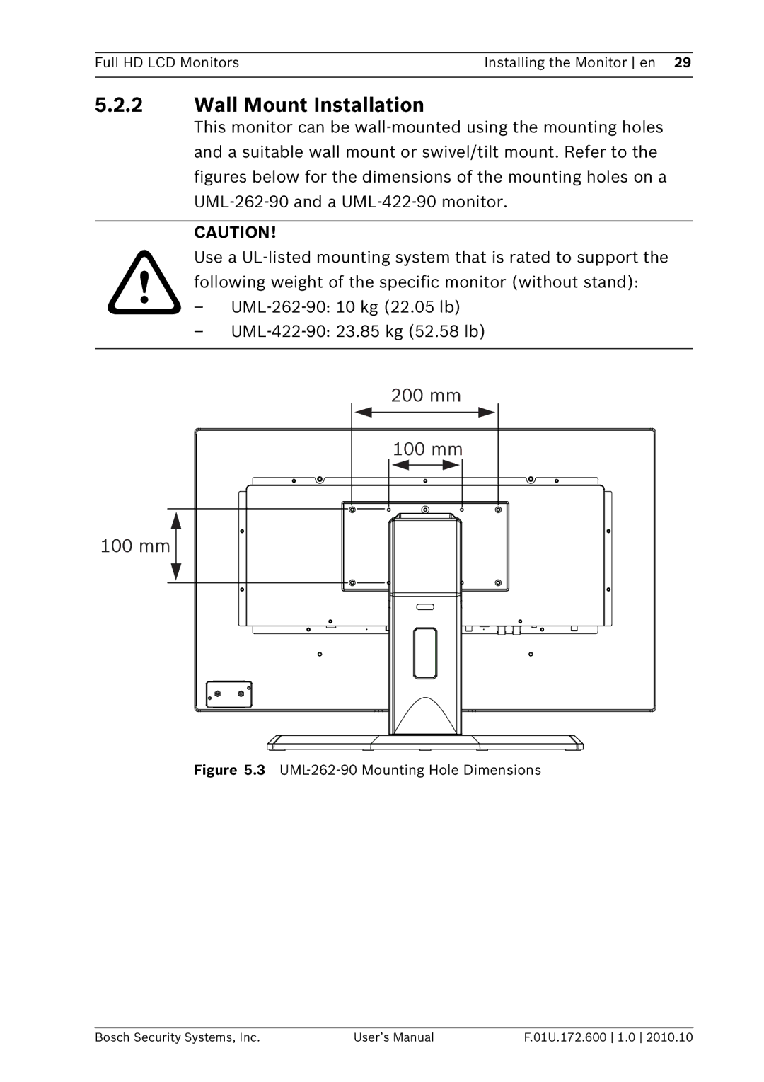 Bosch Appliances UML-262-90, UML-422-90 user manual Wall Mount Installation 