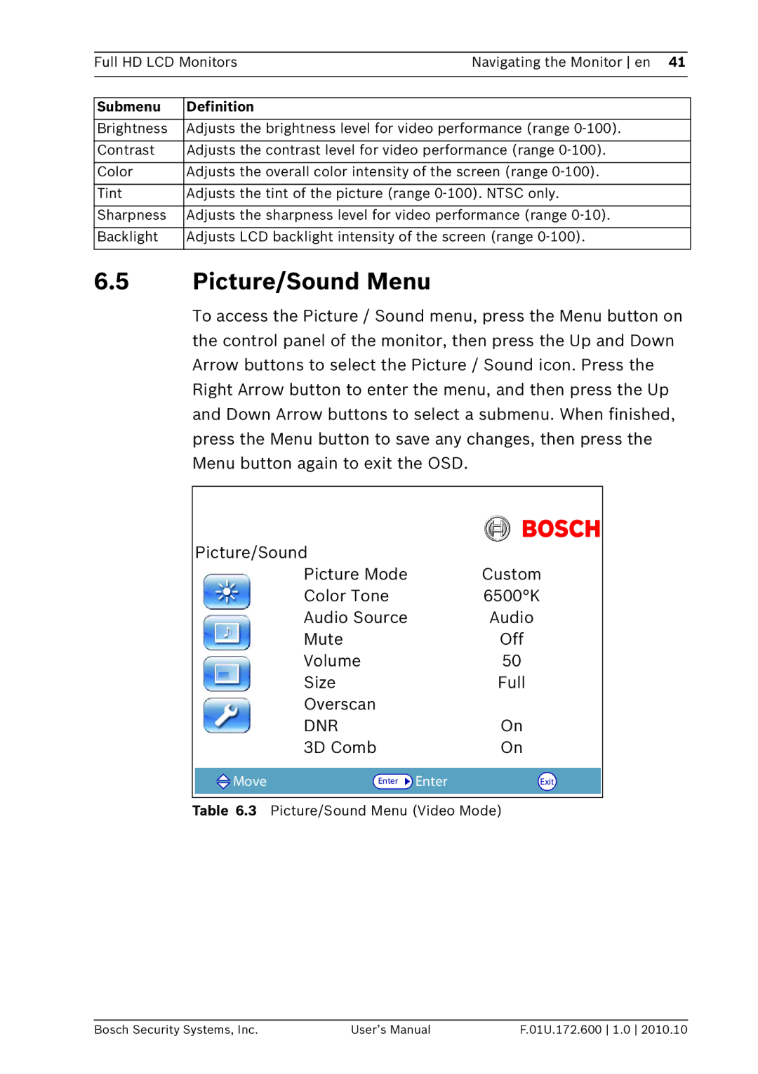 Bosch Appliances UML-262-90, UML-422-90 user manual Picture/Sound Menu, 3D Comb 