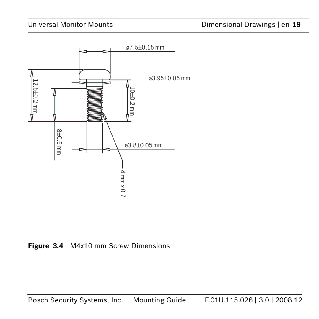 Bosch Appliances umm-lw-20b manual Universal Monitor Mounts Dimensional Drawings en 