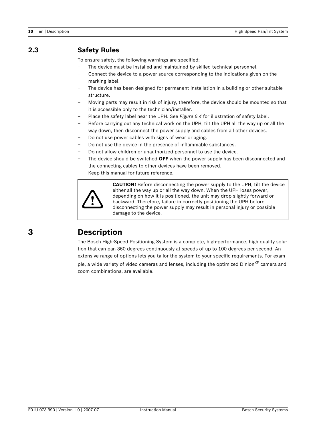 Bosch Appliances UPH-Z, UPH-2D, UPH-3D instruction manual 3Description, Safety Rules 