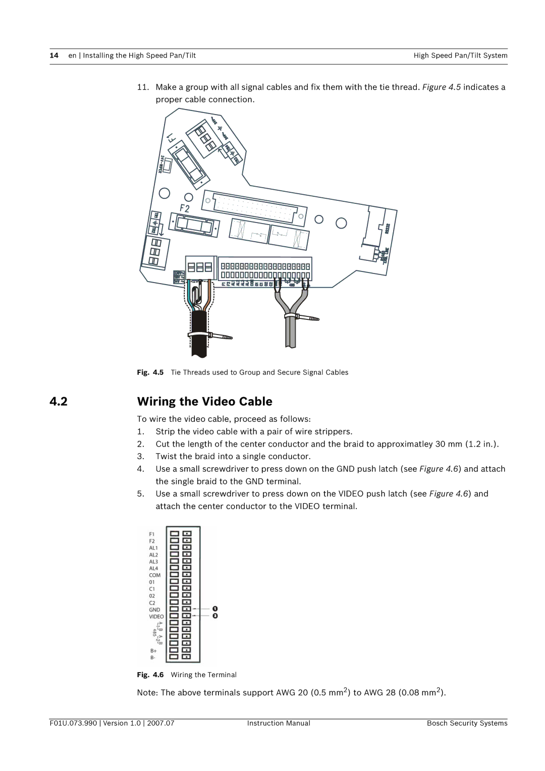 Bosch Appliances UPH-3D, UPH-2D, UPH-Z Wiring the Video Cable, Tie Threads used to Group and Secure Signal Cables 