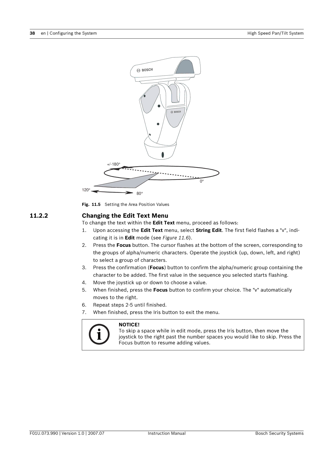 Bosch Appliances UPH-3D, UPH-2D, UPH-Z instruction manual Changing the Edit Text Menu, Setting the Area Position Values 