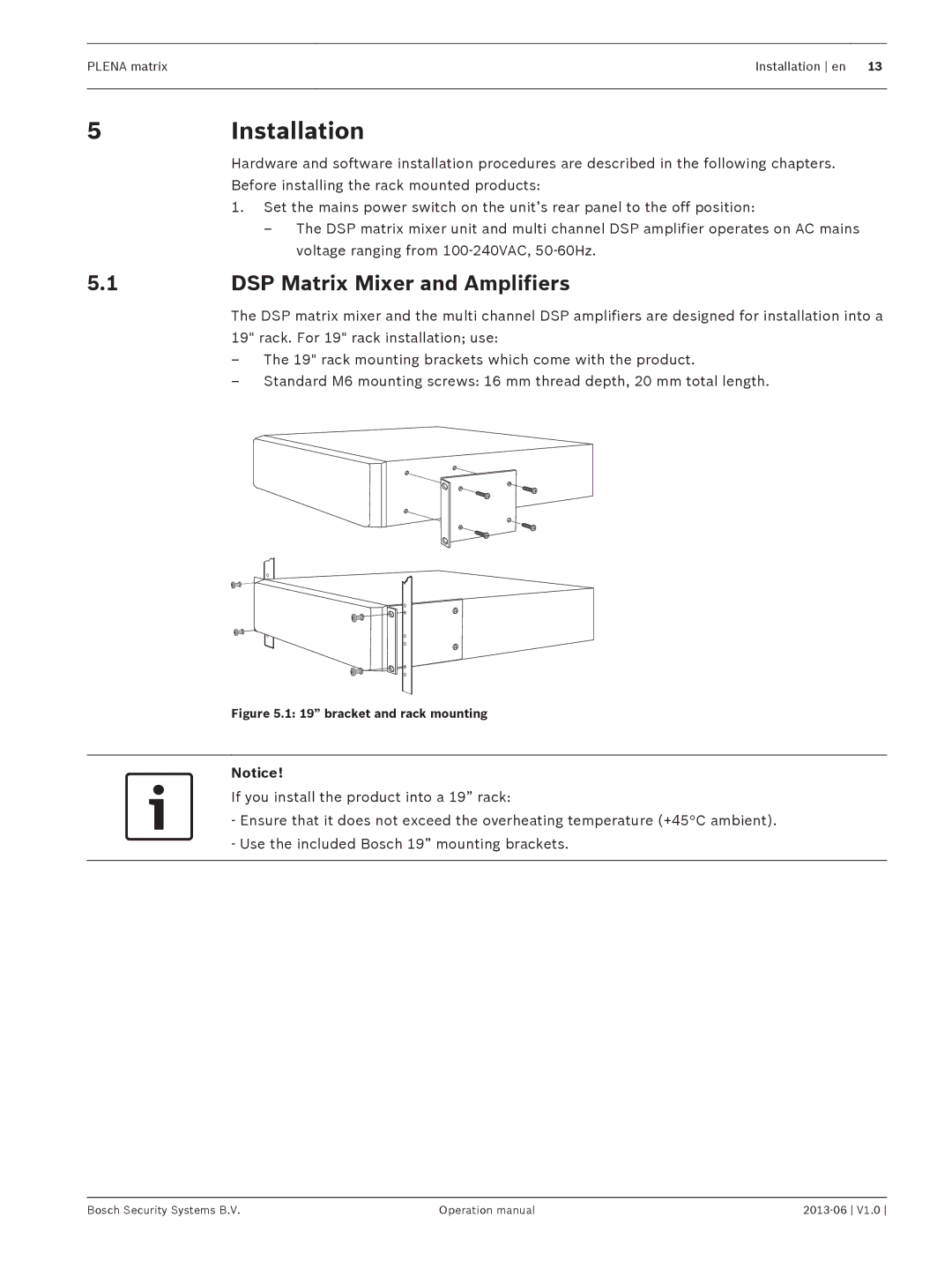 Bosch Appliances V1.0 operation manual 5Installation, DSP Matrix Mixer and Amplifiers 