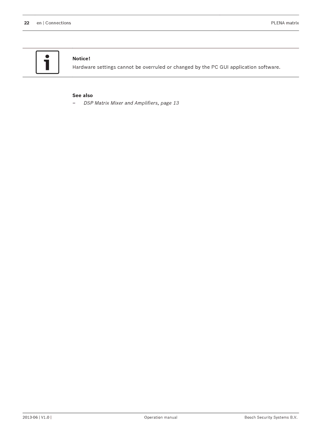 Bosch Appliances V1.0 operation manual DSP Matrix Mixer and Amplifiers 