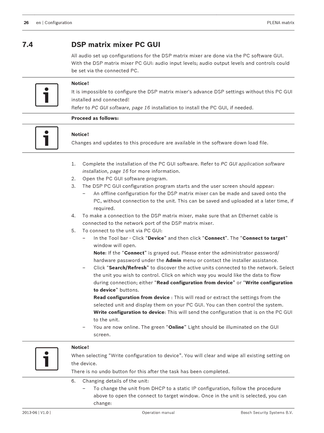 Bosch Appliances V1.0 operation manual 4DSP matrix mixer PC GUI, Proceed as follows 