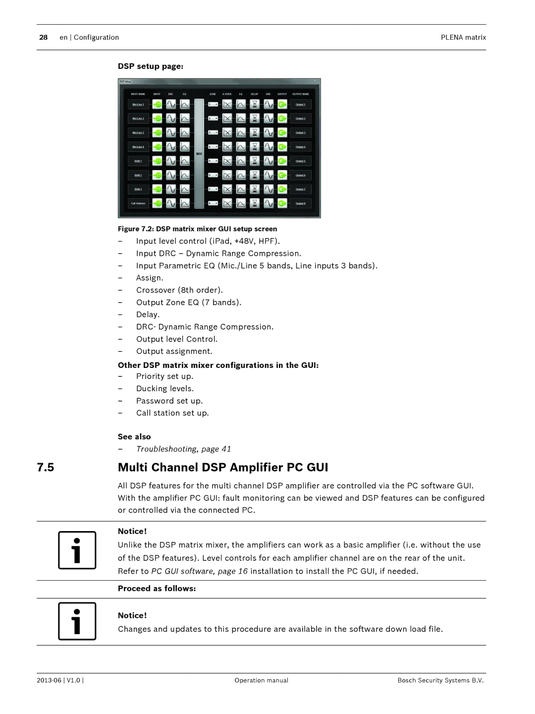 Bosch Appliances V1.0 Multi Channel DSP Amplifier PC GUI, DSP setup, Other DSP matrix mixer configurations in the GUI 