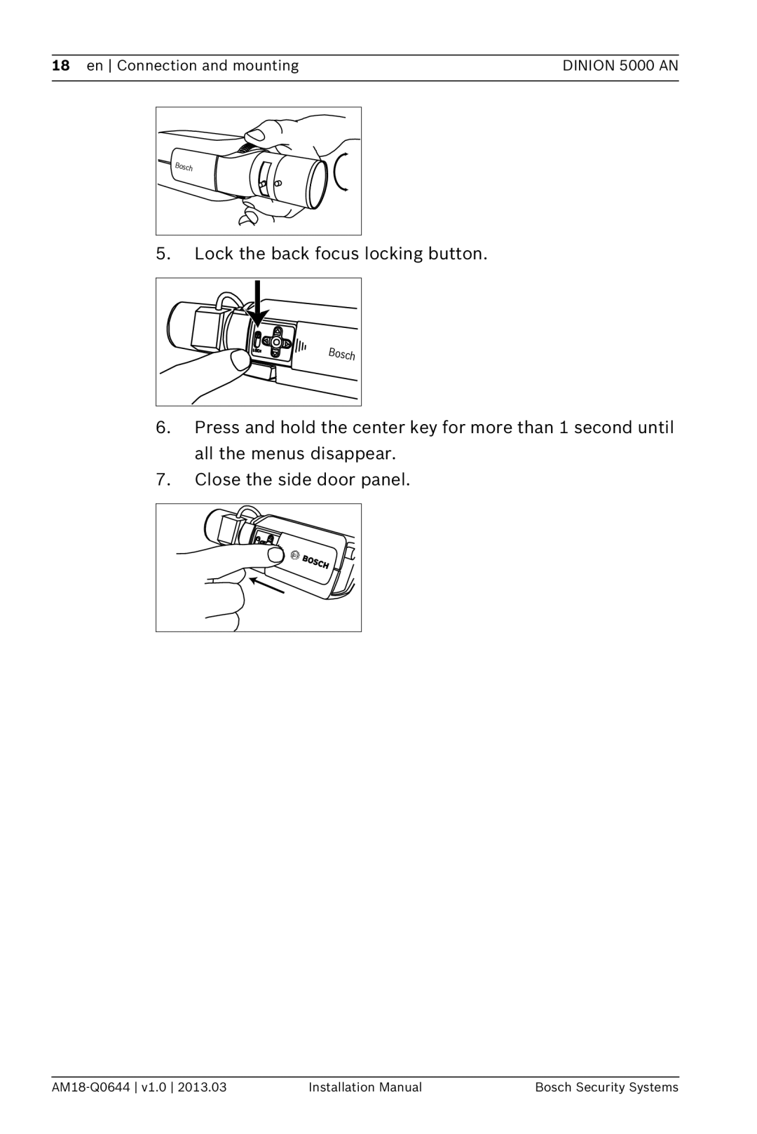 Bosch Appliances VBN-5085 installation manual Lock the back focus locking button 