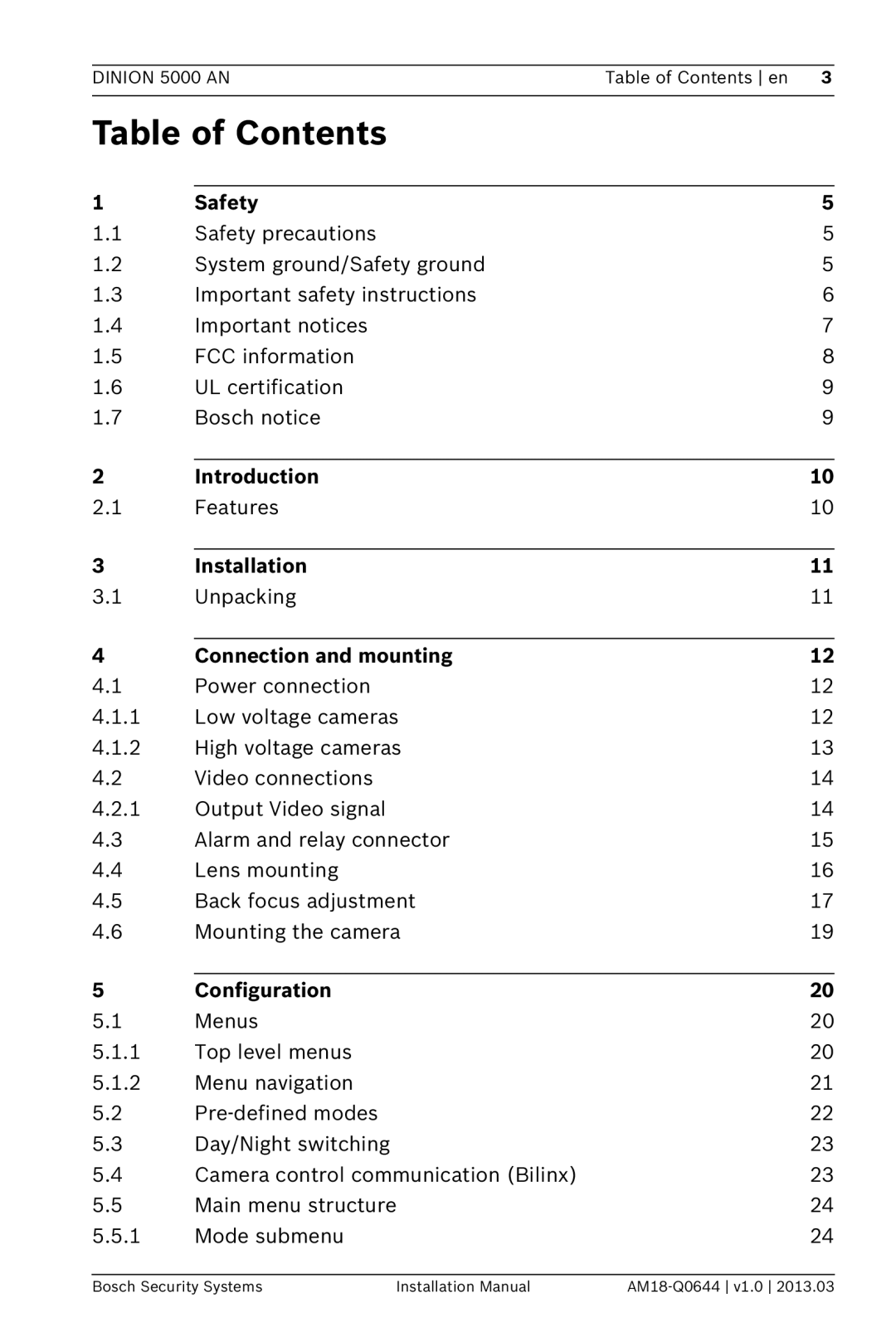 Bosch Appliances VBN-5085 installation manual Table of Contents 