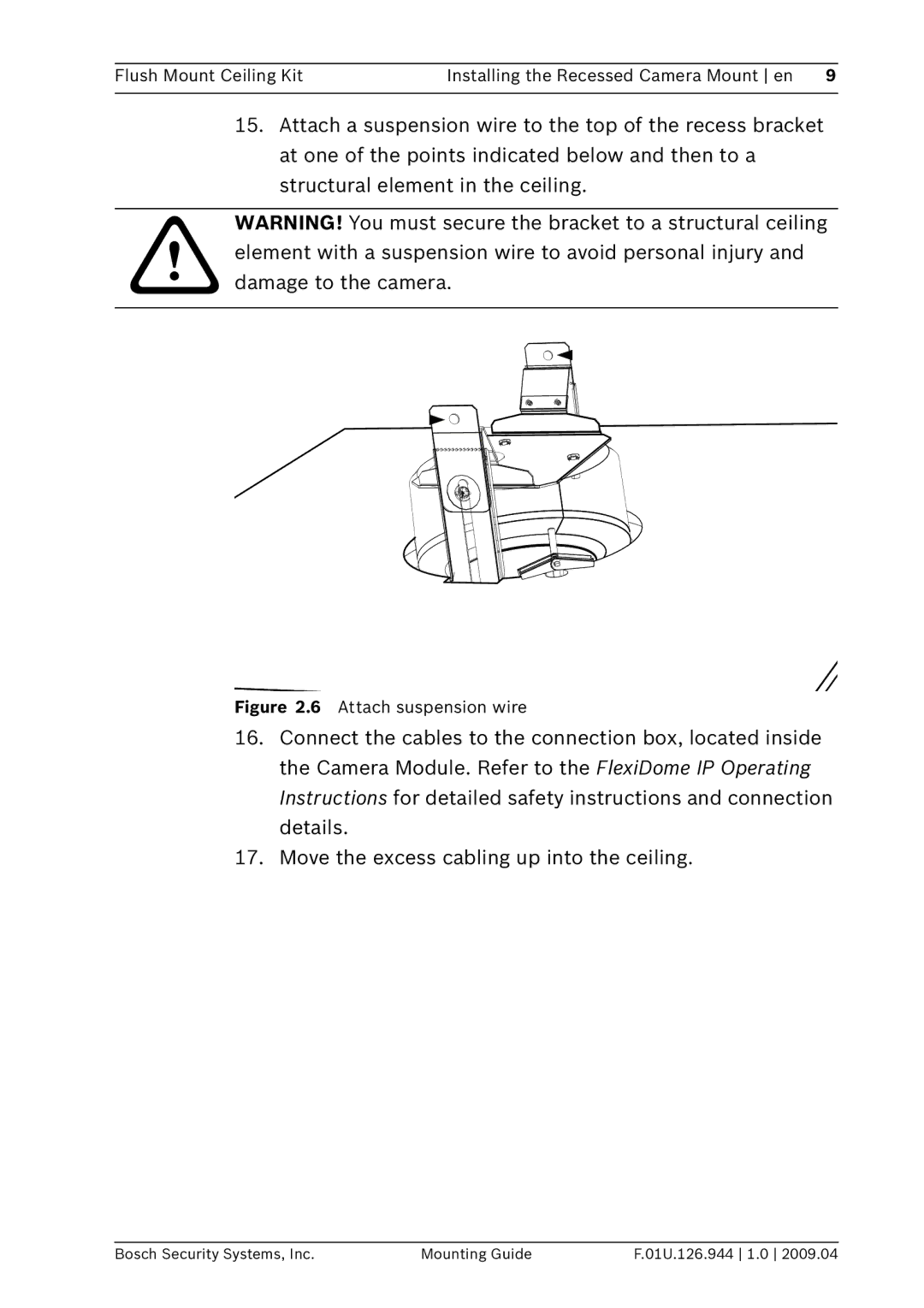 Bosch Appliances VDA-NWDFMT manual Attach suspension wire 