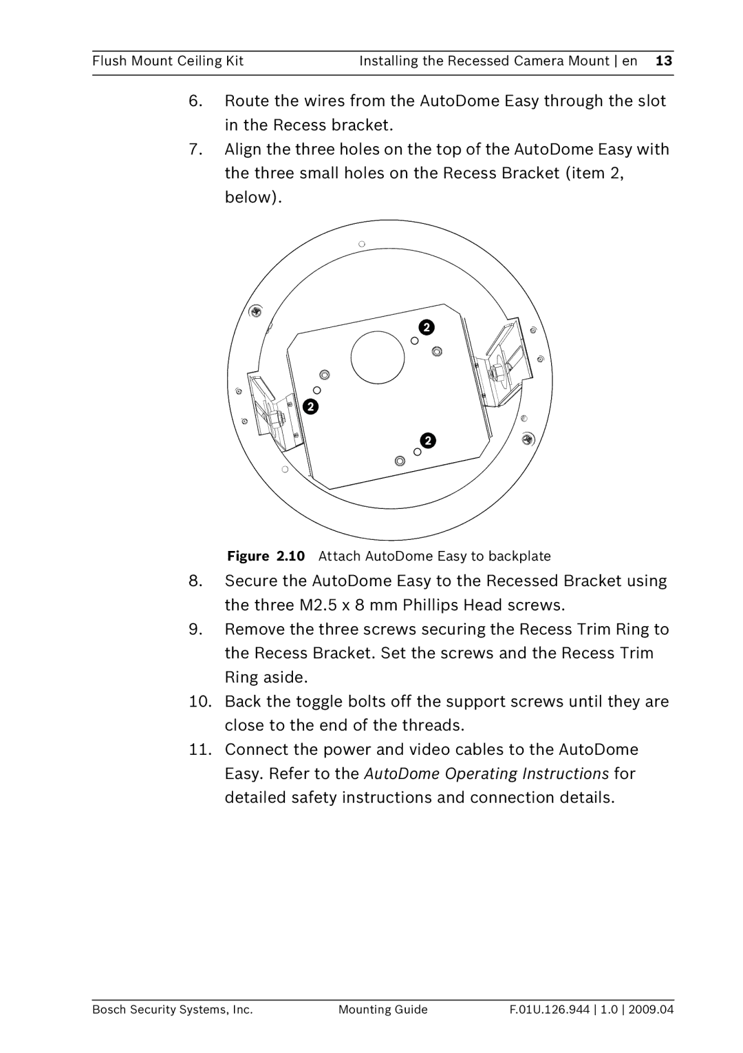 Bosch Appliances VDA-NWDFMT manual Attach AutoDome Easy to backplate 