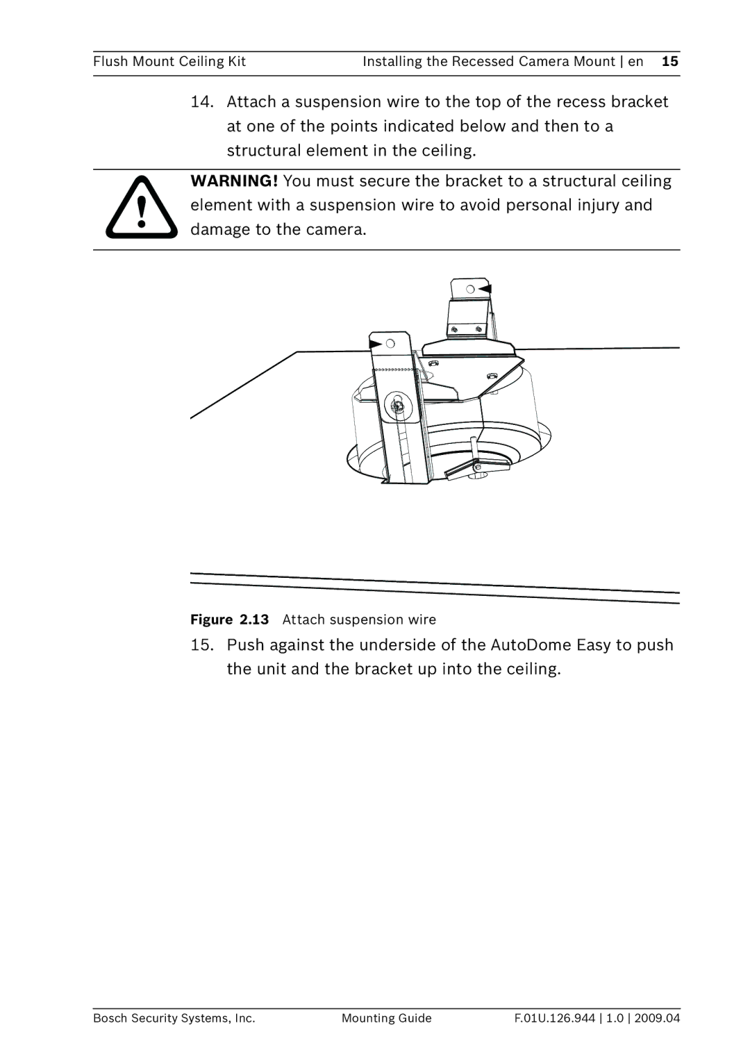 Bosch Appliances VDA-NWDFMT manual Attach suspension wire 