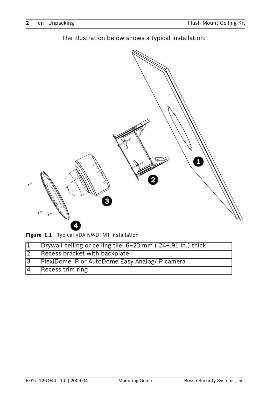 Bosch Appliances VDA-NWDFMT manual Illustration below shows a typical installation 