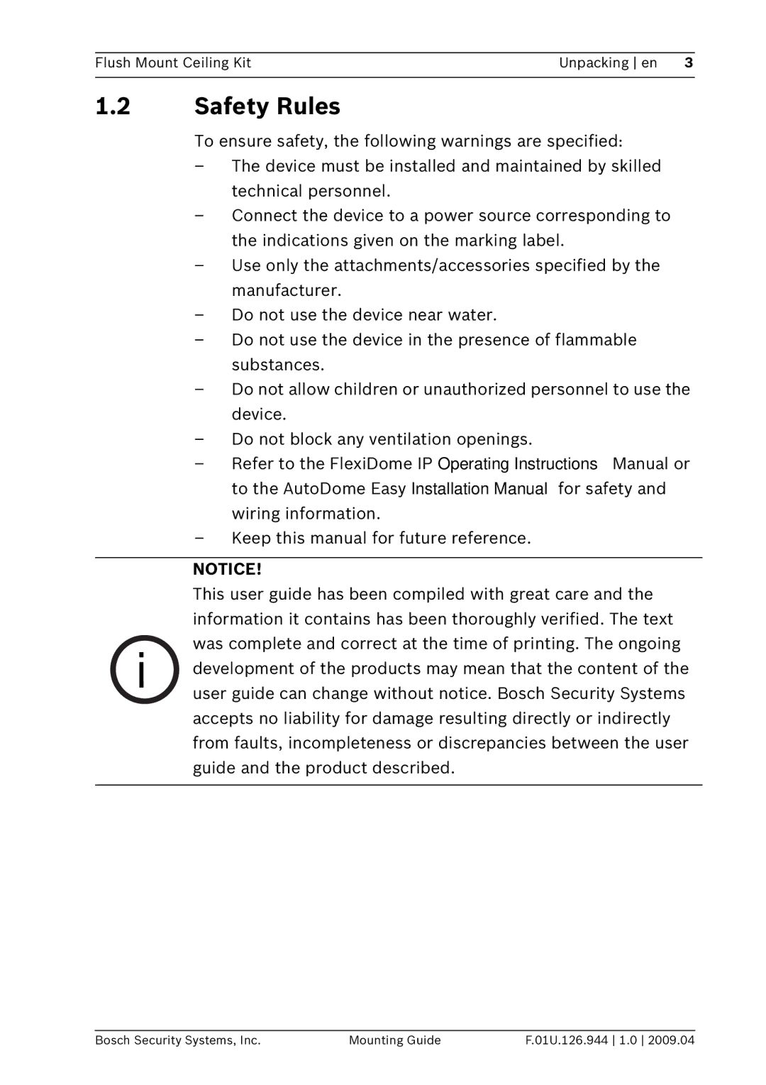 Bosch Appliances VDA-NWDFMT manual Safety Rules 