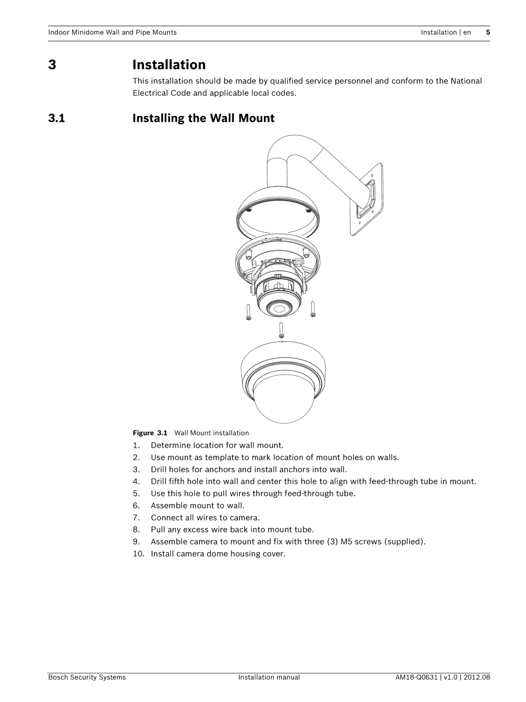 Bosch Appliances VDA-WMT installation manual 3Installation, Installing the Wall Mount 