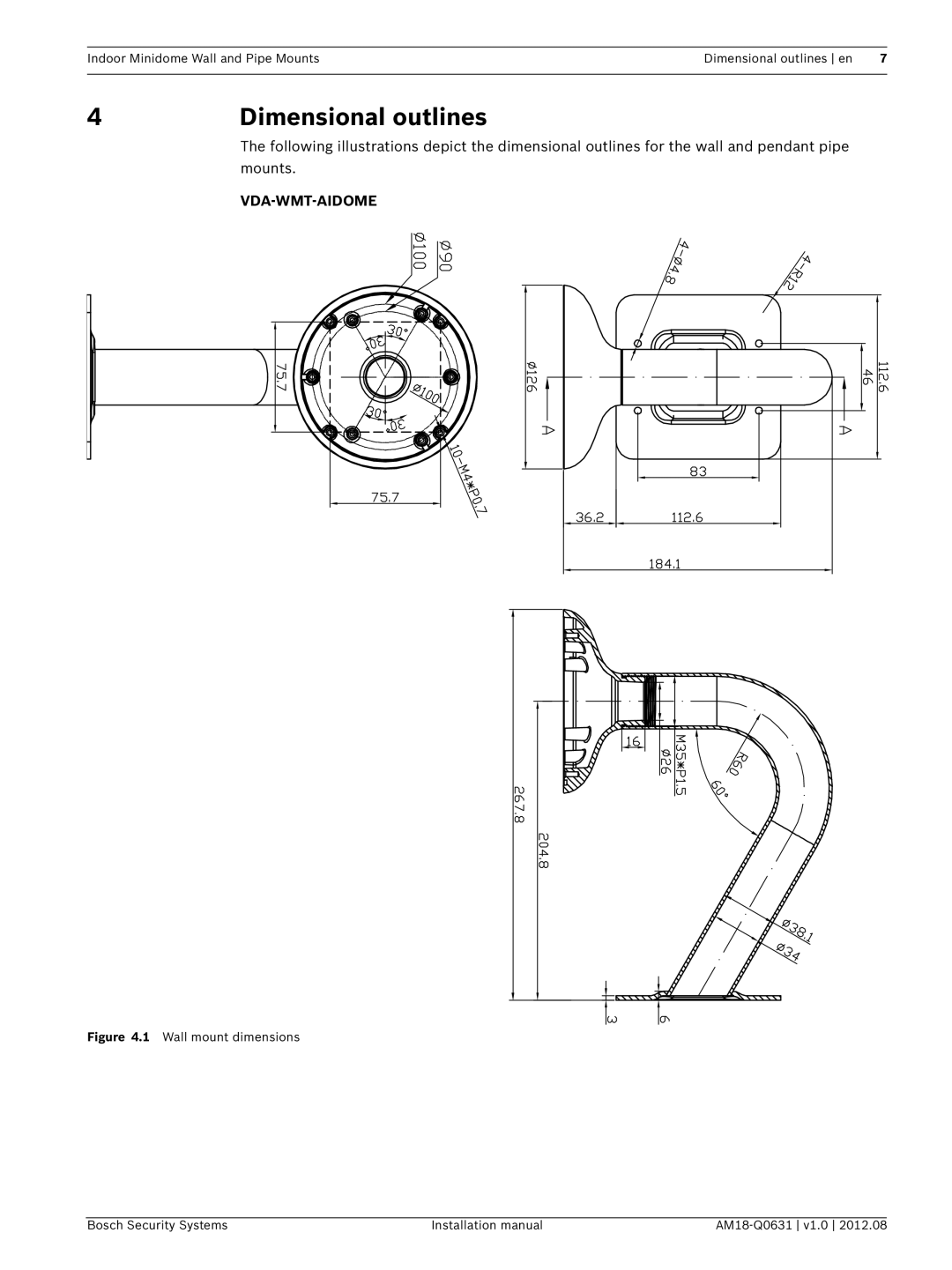 Bosch Appliances VDA-WMT installation manual 4Dimensional outlines 