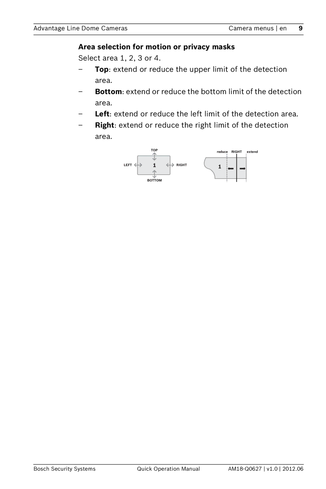 Bosch Appliances VDC-260, VDI-240, VDC-250, VDN-240, VDC-240 manual Area selection for motion or privacy masks 