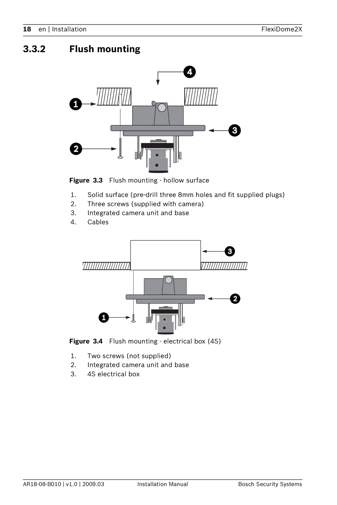 Bosch Appliances VDN-0498 installation manual Flush mounting 