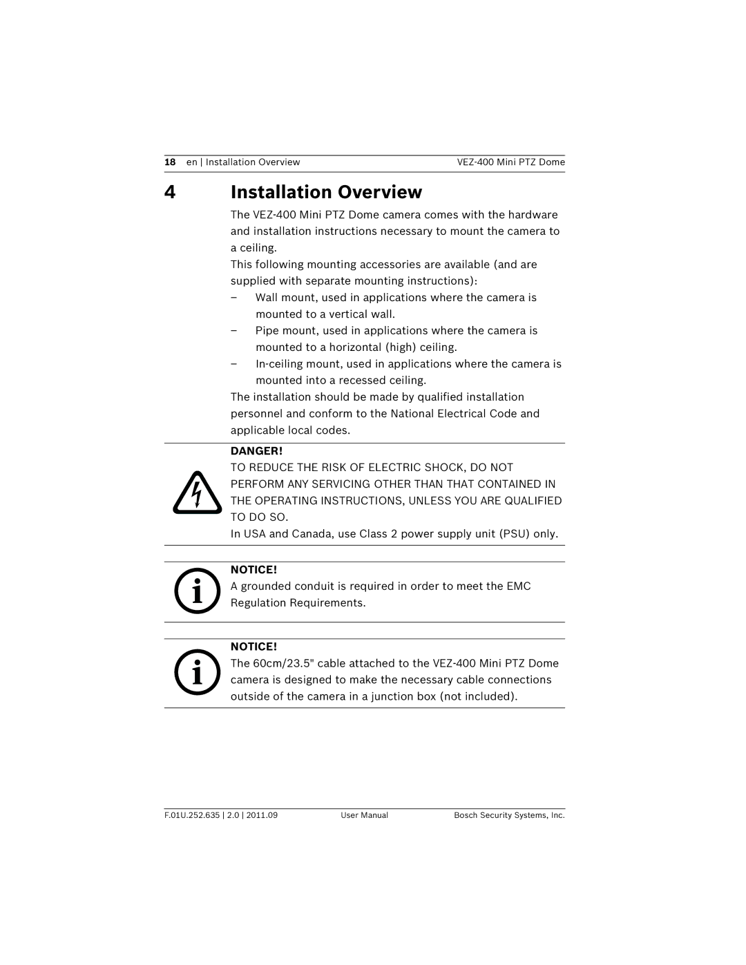 Bosch Appliances VEZ-400 user manual Installation Overview 