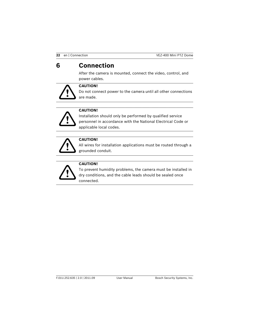 Bosch Appliances VEZ-400 user manual Connection 