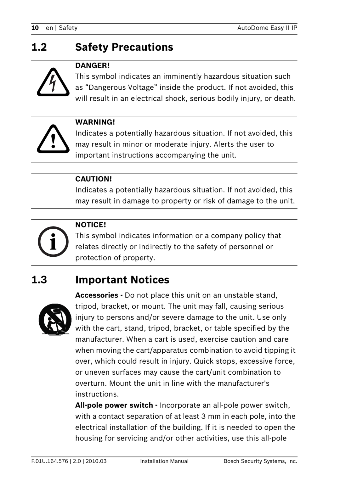Bosch Appliances VEZ installation manual Safety Precautions, Important Notices 