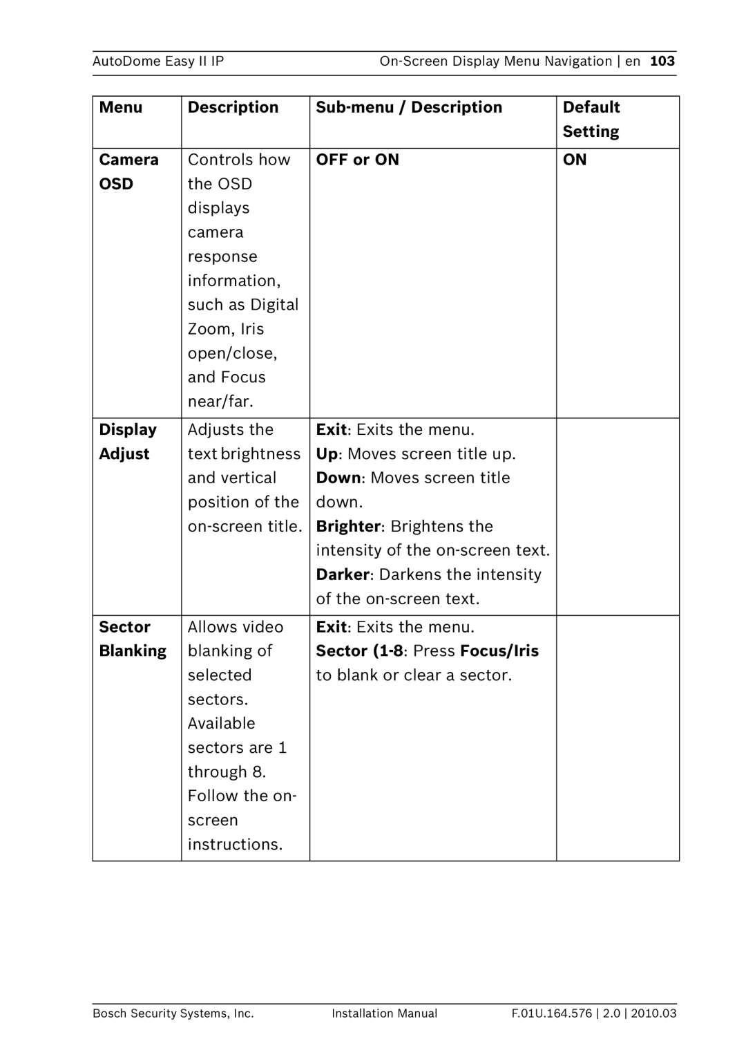 Bosch Appliances VEZ installation manual Osd 