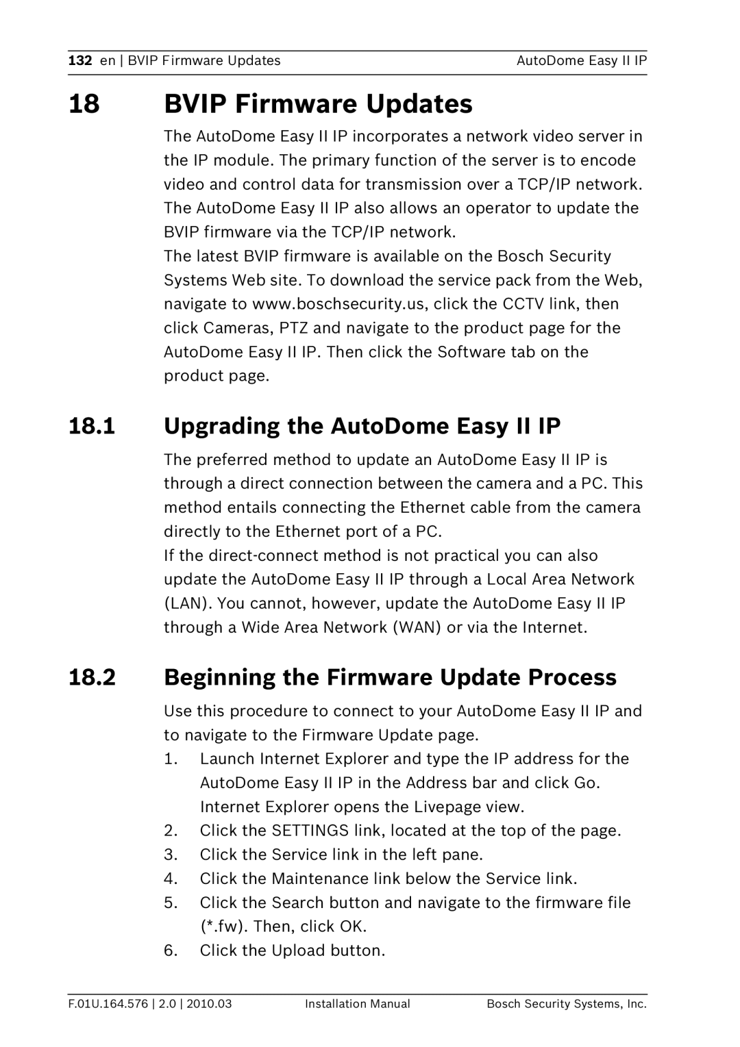 Bosch Appliances VEZ Bvip Firmware Updates, Upgrading the AutoDome Easy II IP, Beginning the Firmware Update Process 