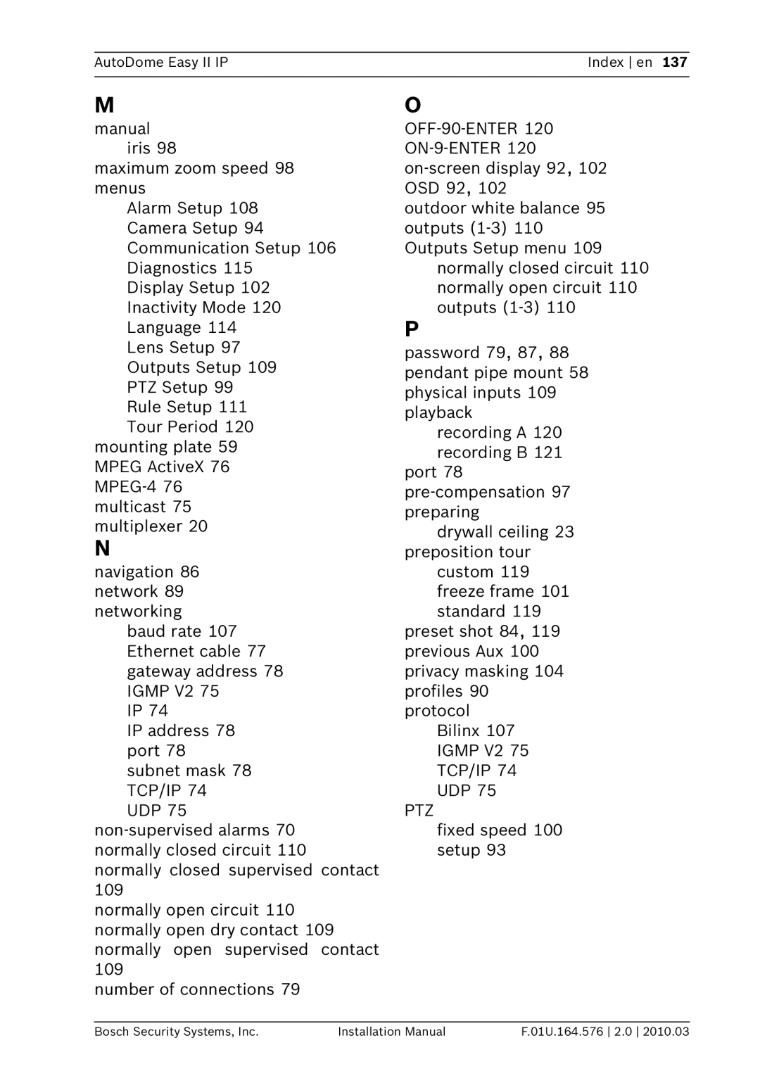 Bosch Appliances VEZ installation manual Ptz, Fixed speed 100 setup 