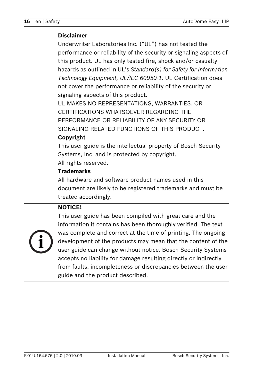 Bosch Appliances VEZ installation manual Disclaimer, Copyright, Trademarks 