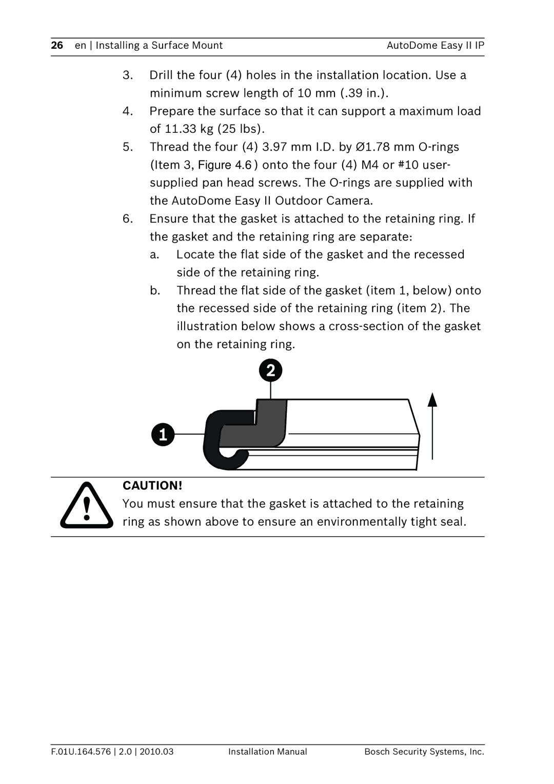 Bosch Appliances VEZ installation manual En Installing a Surface Mount AutoDome Easy II IP 